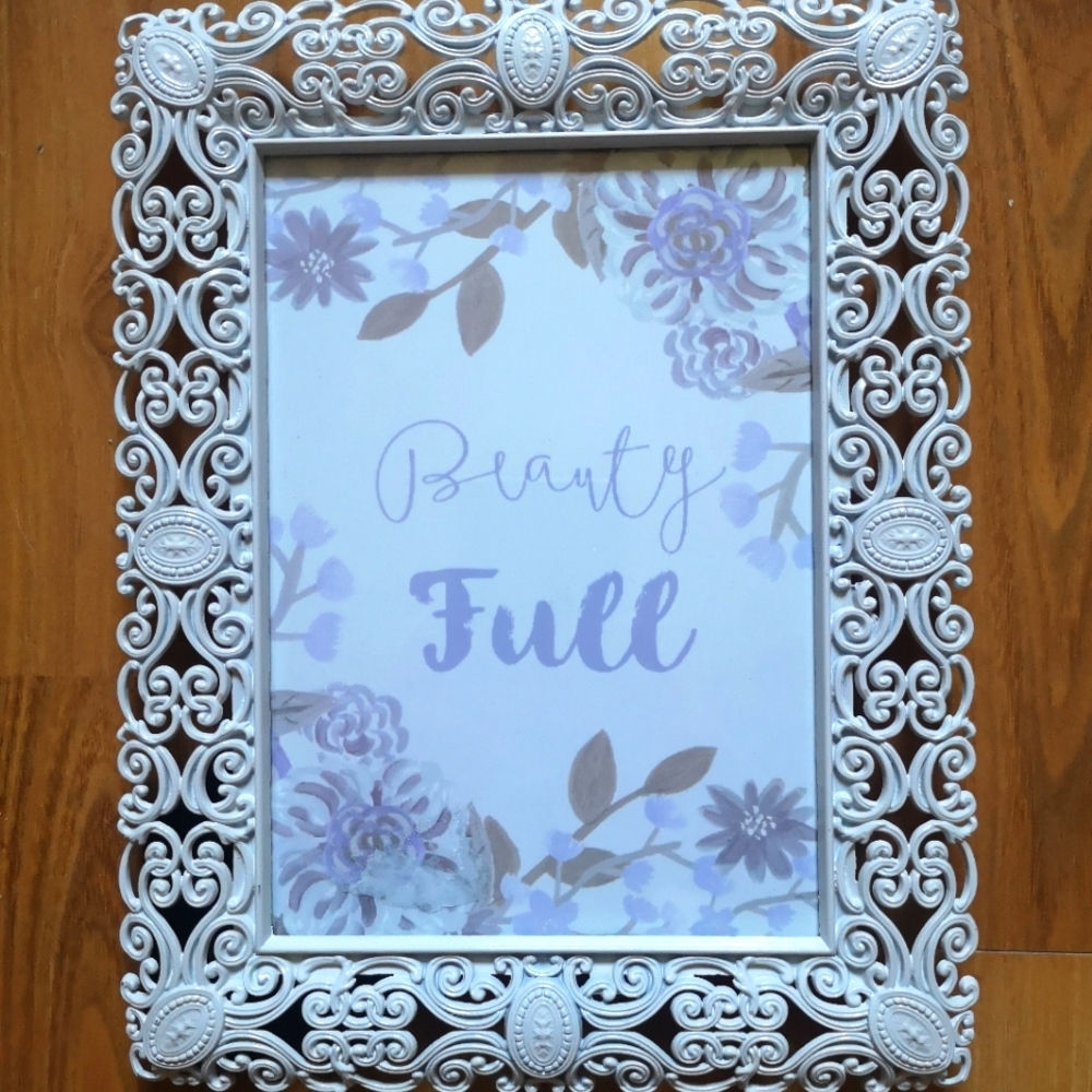Ornate, white picture frame